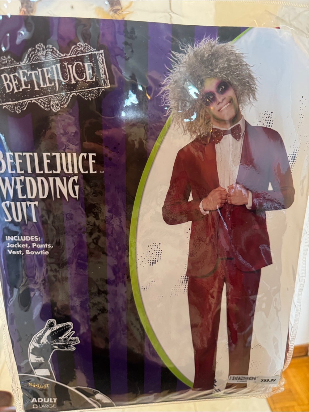 Beetlejuice Wedding Suit Striped in Red & Purple Size Large NWT